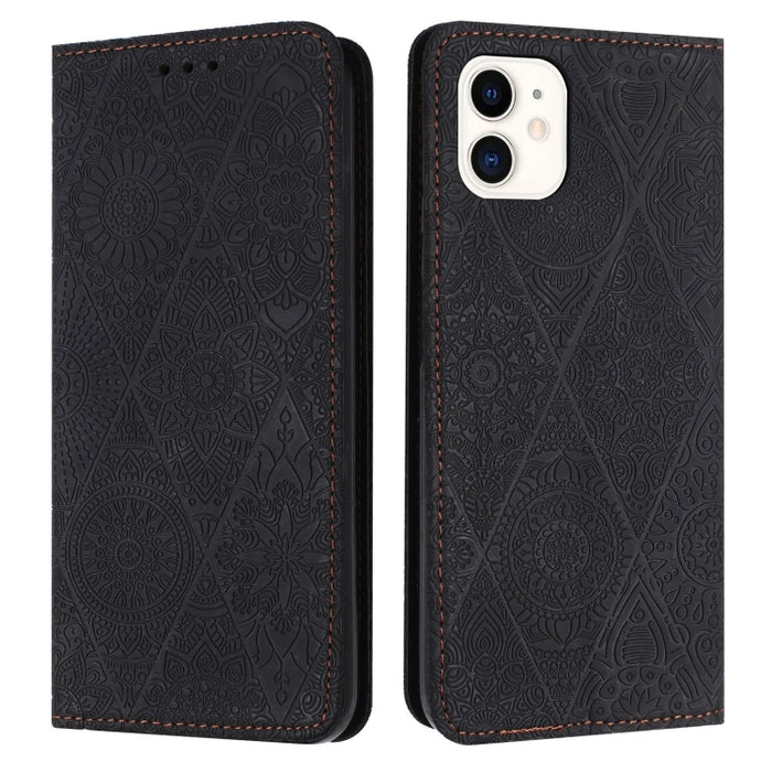 Estuche para teléfono de cuero de adsorción en relieve étnico