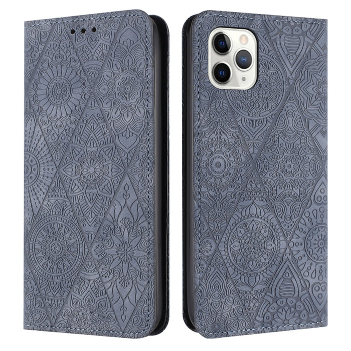 Estuche para teléfono de cuero de adsorción en relieve étnico