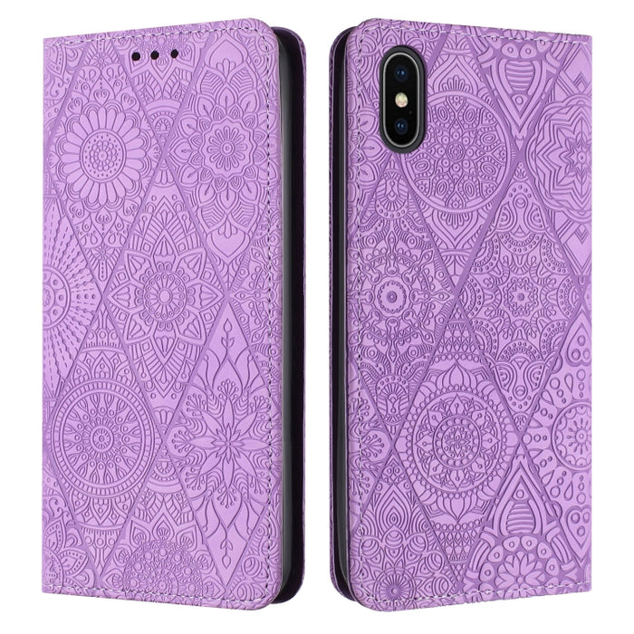 Estuche para teléfono de cuero de adsorción en relieve étnico