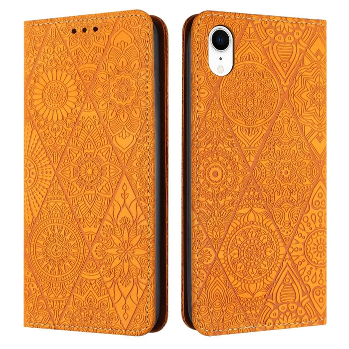Estuche para teléfono de cuero de adsorción en relieve étnico