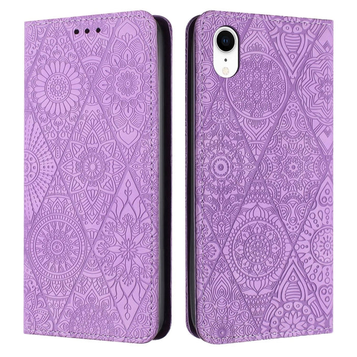 Estuche para teléfono de cuero de adsorción en relieve étnico