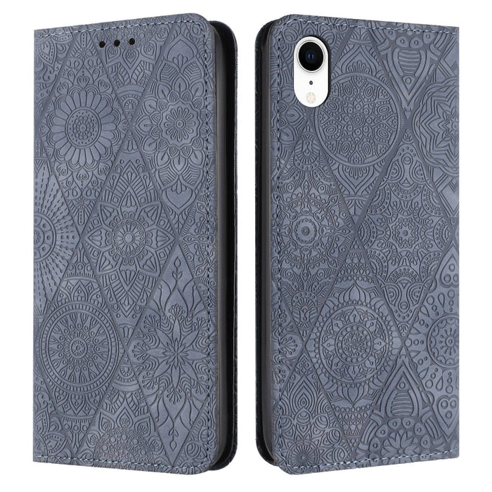 Estuche para teléfono de cuero de adsorción en relieve étnico