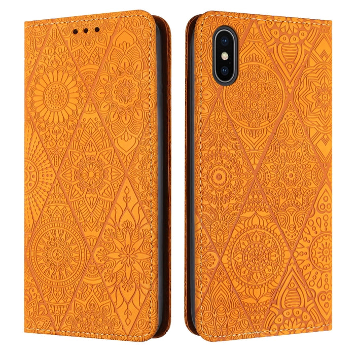 Estuche para teléfono de cuero de adsorción en relieve étnico