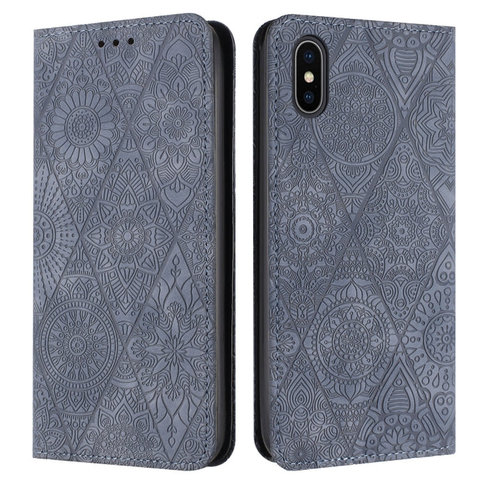 Estuche para teléfono de cuero de adsorción en relieve étnico