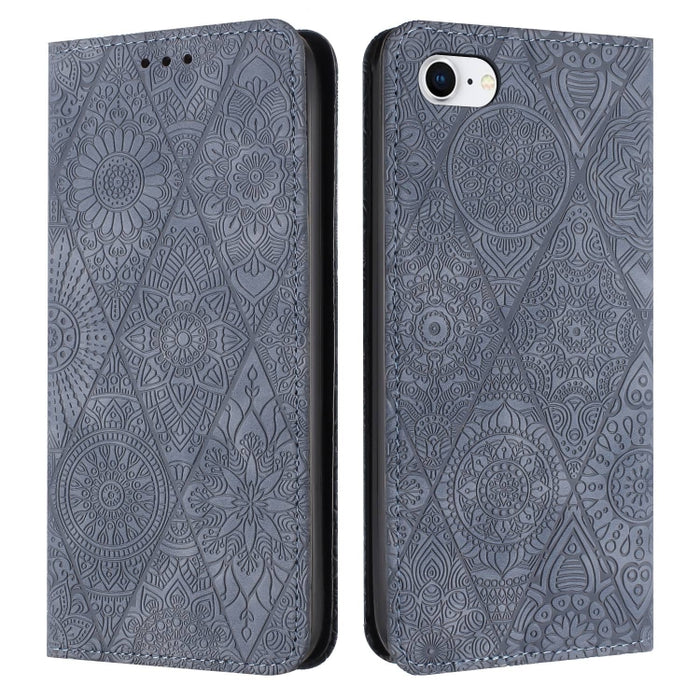 Estuche para teléfono de cuero de adsorción en relieve étnico