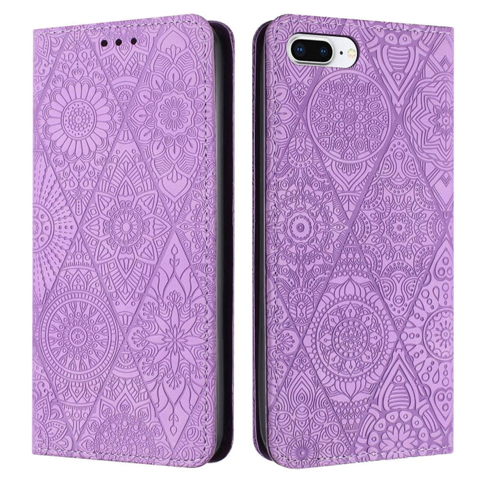 Estuche para teléfono de cuero de adsorción en relieve étnico