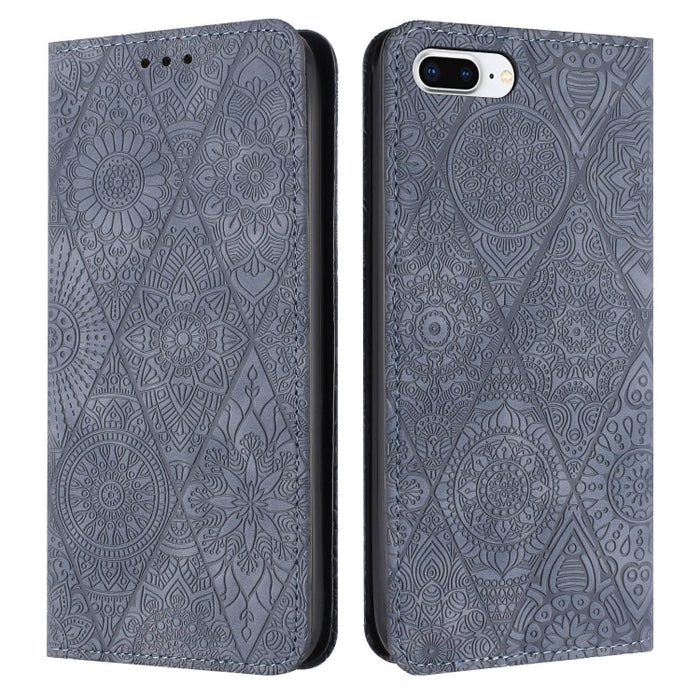 Estuche para teléfono de cuero de adsorción en relieve étnico