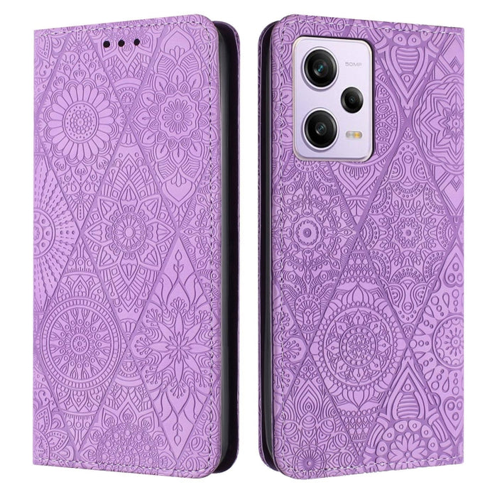 Estuche para teléfono de cuero de adsorción en relieve étnico, For Xiaomi Redmi 13 4G, For Xiaomi Redmi Note 13 5G, For Xiaomi Redmi 13C, For Xiaomi Redmi Note 13 Pro 5G, For Redmi Note 12 Pro 4G, For Redmi Note 12 4G Global                            ...