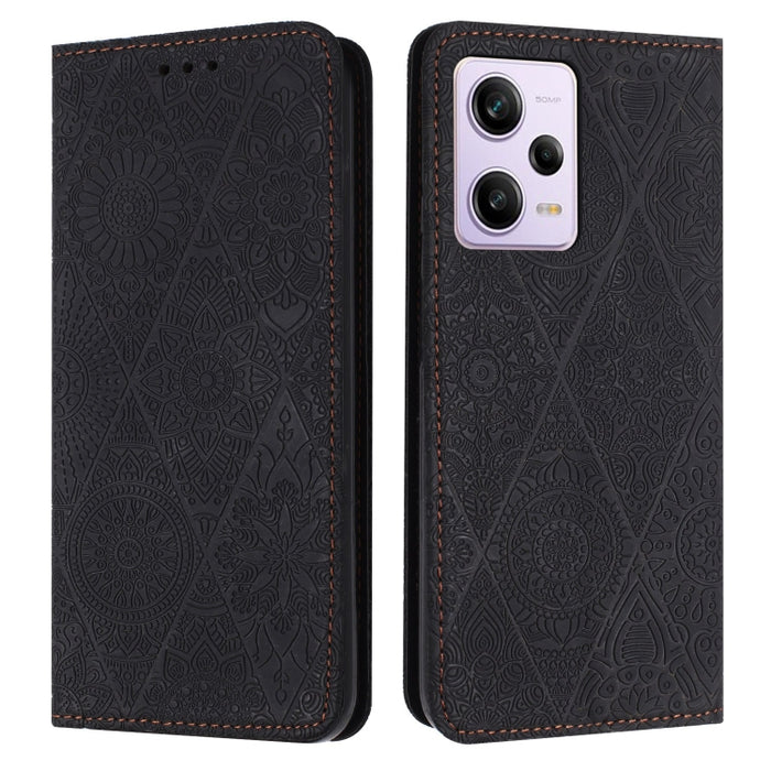 Estuche para teléfono de cuero de adsorción en relieve étnico, For Xiaomi Redmi 13 4G, For Xiaomi Redmi Note 13 5G, For Xiaomi Redmi 13C, For Xiaomi Redmi Note 13 Pro 5G, For Redmi Note 12 Pro 4G, For Redmi Note 12 4G Global                            ...