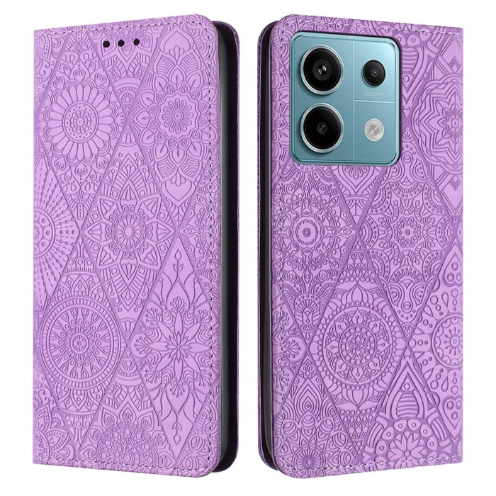 Estuche para teléfono de cuero de adsorción en relieve étnico, For Xiaomi Redmi 13 4G, For Xiaomi Redmi Note 13 5G, For Xiaomi Redmi 13C, For Xiaomi Redmi Note 13 Pro 5G, For Redmi Note 12 Pro 4G, For Redmi Note 12 4G Global                            ...