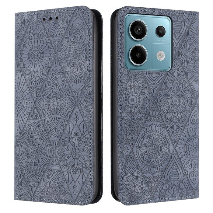 Estuche para teléfono de cuero de adsorción en relieve étnico, For Xiaomi Redmi 13 4G, For Xiaomi Redmi Note 13 5G, For Xiaomi Redmi 13C, For Xiaomi Redmi Note 13 Pro 5G, For Redmi Note 12 Pro 4G, For Redmi Note 12 4G Global                            ...