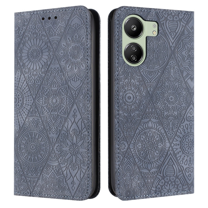 Estuche para teléfono de cuero de adsorción en relieve étnico, For Xiaomi Redmi 13 4G, For Xiaomi Redmi Note 13 5G, For Xiaomi Redmi 13C, For Xiaomi Redmi Note 13 Pro 5G, For Redmi Note 12 Pro 4G, For Redmi Note 12 4G Global                            ...