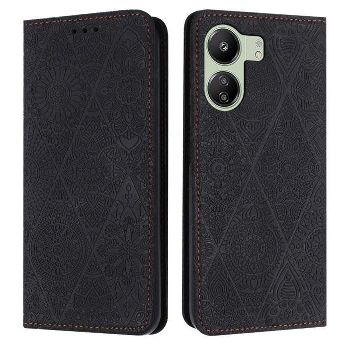 Estuche para teléfono de cuero de adsorción en relieve étnico, For Xiaomi Redmi 13 4G, For Xiaomi Redmi Note 13 5G, For Xiaomi Redmi 13C, For Xiaomi Redmi Note 13 Pro 5G, For Redmi Note 12 Pro 4G, For Redmi Note 12 4G Global                            ...