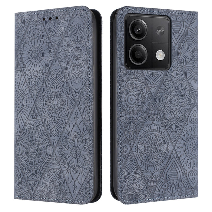 Estuche para teléfono de cuero de adsorción en relieve étnico, For Xiaomi Redmi 13 4G, For Xiaomi Redmi Note 13 5G, For Xiaomi Redmi 13C, For Xiaomi Redmi Note 13 Pro 5G, For Redmi Note 12 Pro 4G, For Redmi Note 12 4G Global                            ...