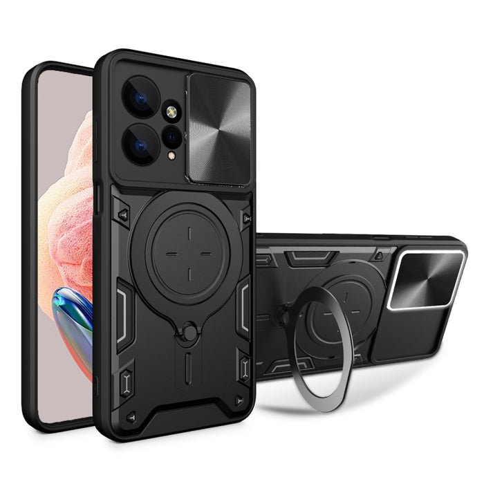 Estuche para teléfono con soporte magnético Camshield deslizante con textura de CD, For Xiaomi Redmi A3, For Xiaomi Redmi 13C 5G Global, For Xiaomi Redmi Note 13 5G, For Xiaomi Redmi 13C 4G, For Xiaomi Redmi Note 13 Pro 5G                              ...