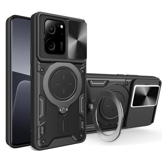 Estuche para teléfono con soporte magnético Camshield deslizante con textura de CD, For Xiaomi Redmi A3, For Xiaomi Redmi 13C 5G Global, For Xiaomi Redmi Note 13 5G, For Xiaomi Redmi 13C 4G, For Xiaomi Redmi Note 13 Pro 5G                              ...