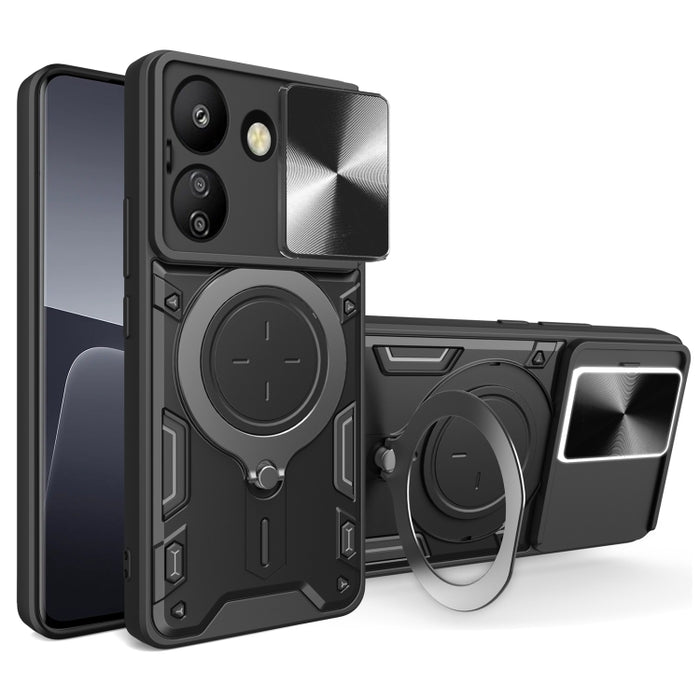 Estuche para teléfono con soporte magnético Camshield deslizante con textura de CD, For Xiaomi Redmi A3, For Xiaomi Redmi 13C 5G Global, For Xiaomi Redmi Note 13 5G, For Xiaomi Redmi 13C 4G, For Xiaomi Redmi Note 13 Pro 5G                              ...