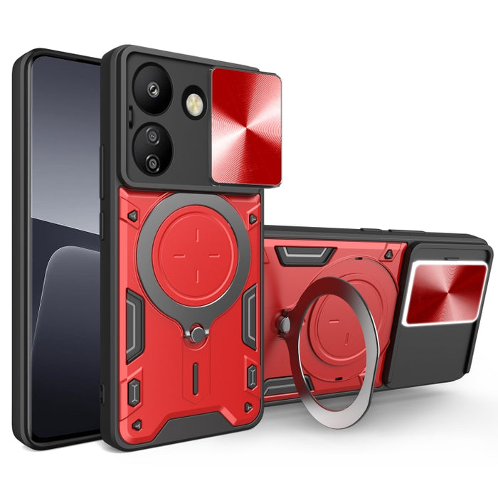 Estuche para teléfono con soporte magnético Camshield deslizante con textura de CD, For Xiaomi Redmi A3, For Xiaomi Redmi 13C 5G Global, For Xiaomi Redmi Note 13 5G, For Xiaomi Redmi 13C 4G, For Xiaomi Redmi Note 13 Pro 5G                              ...