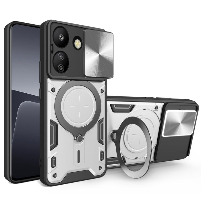 Estuche para teléfono con soporte magnético Camshield deslizante con textura de CD, For Xiaomi Redmi A3, For Xiaomi Redmi 13C 5G Global, For Xiaomi Redmi Note 13 5G, For Xiaomi Redmi 13C 4G, For Xiaomi Redmi Note 13 Pro 5G                              ...