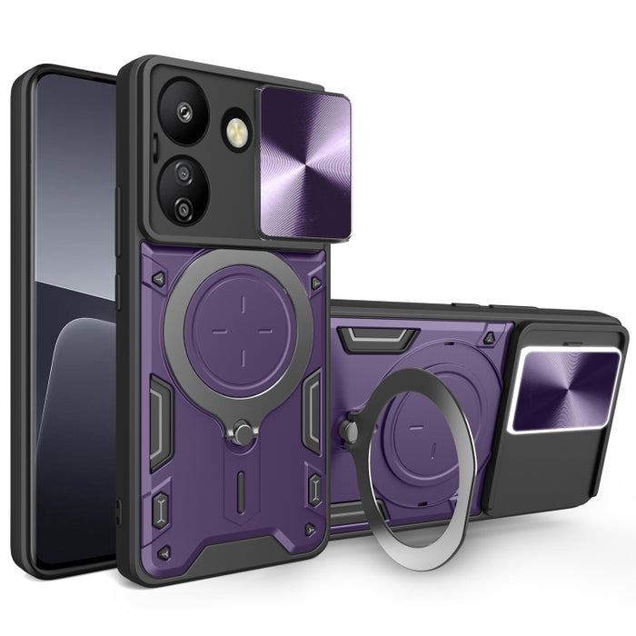 Estuche para teléfono con soporte magnético Camshield deslizante con textura de CD, For Xiaomi Redmi A3, For Xiaomi Redmi 13C 5G Global, For Xiaomi Redmi Note 13 5G, For Xiaomi Redmi 13C 4G, For Xiaomi Redmi Note 13 Pro 5G                              ...