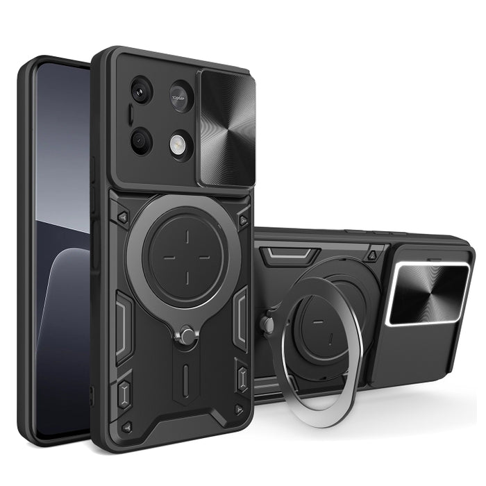 Estuche para teléfono con soporte magnético Camshield deslizante con textura de CD, For Xiaomi Redmi A3, For Xiaomi Redmi 13C 5G Global, For Xiaomi Redmi Note 13 5G, For Xiaomi Redmi 13C 4G, For Xiaomi Redmi Note 13 Pro 5G                              ...