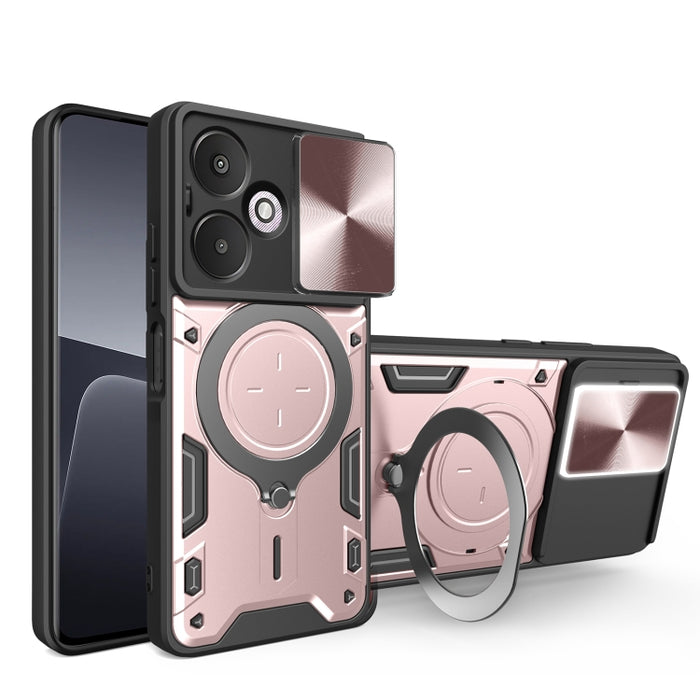 Estuche para teléfono con soporte magnético Camshield deslizante con textura de CD, For Xiaomi Redmi A3, For Xiaomi Redmi 13C 5G Global, For Xiaomi Redmi Note 13 5G, For Xiaomi Redmi 13C 4G, For Xiaomi Redmi Note 13 Pro 5G                              ...