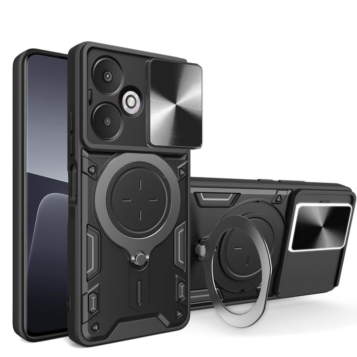 Estuche para teléfono con soporte magnético Camshield deslizante con textura de CD, For Xiaomi Redmi A3, For Xiaomi Redmi 13C 5G Global, For Xiaomi Redmi Note 13 5G, For Xiaomi Redmi 13C 4G, For Xiaomi Redmi Note 13 Pro 5G                              ...