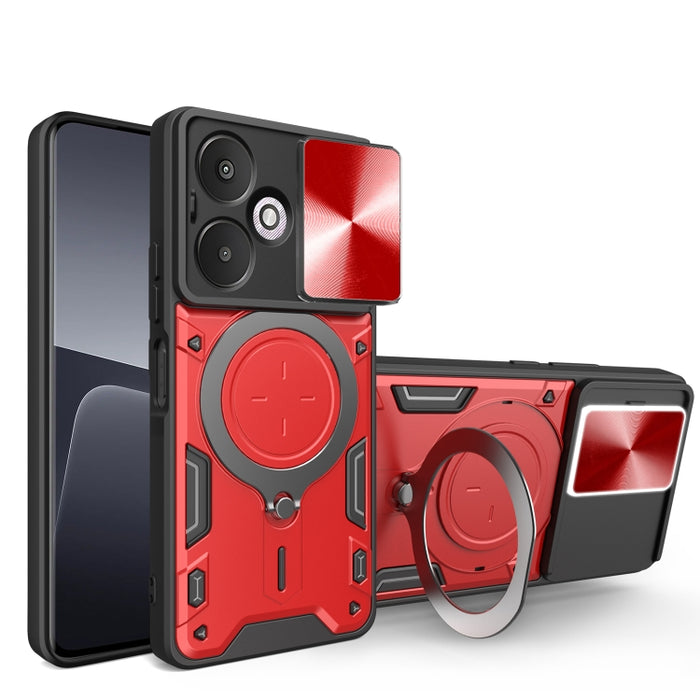 Estuche para teléfono con soporte magnético Camshield deslizante con textura de CD, For Xiaomi Redmi A3, For Xiaomi Redmi 13C 5G Global, For Xiaomi Redmi Note 13 5G, For Xiaomi Redmi 13C 4G, For Xiaomi Redmi Note 13 Pro 5G                              ...