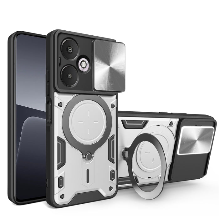 Estuche para teléfono con soporte magnético Camshield deslizante con textura de CD, For Xiaomi Redmi A3, For Xiaomi Redmi 13C 5G Global, For Xiaomi Redmi Note 13 5G, For Xiaomi Redmi 13C 4G, For Xiaomi Redmi Note 13 Pro 5G                              ...