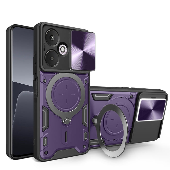 Estuche para teléfono con soporte magnético Camshield deslizante con textura de CD, For Xiaomi Redmi A3, For Xiaomi Redmi 13C 5G Global, For Xiaomi Redmi Note 13 5G, For Xiaomi Redmi 13C 4G, For Xiaomi Redmi Note 13 Pro 5G                              ...