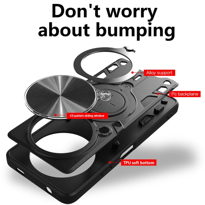 Estuche para teléfono con soporte magnético Camshield deslizante con textura de CD, For Xiaomi Redmi A3, For Xiaomi Redmi 13C 5G Global, For Xiaomi Redmi Note 13 5G, For Xiaomi Redmi 13C 4G, For Xiaomi Redmi Note 13 Pro 5G                              ...