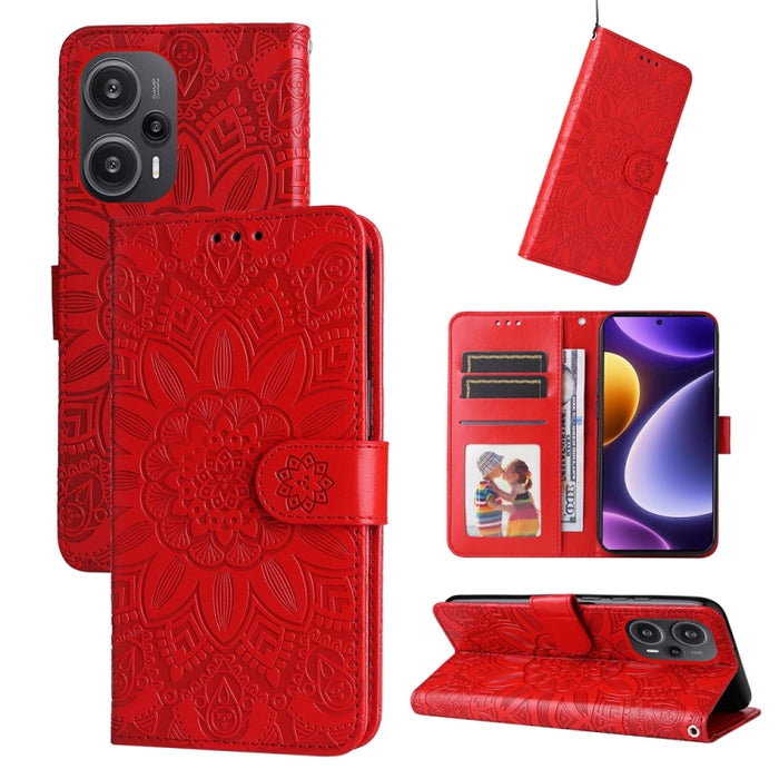 Estuche para teléfono de cuero con estampado de girasol en relieve, For Xiaomi Redmi A3, For Xiaomi Redmi Note13 Pro 4G Global/Poco M6 Pro 4G, For Xiaomi Redmi Note13 4G, For Xiaomi Redmi K70E, For Xiaomi 14 Ultra, For Xiaomi 14 Pro, For Xiaomi 14     ...