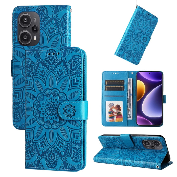 Estuche para teléfono de cuero con estampado de girasol en relieve, For Xiaomi Redmi A3, For Xiaomi Redmi Note13 Pro 4G Global/Poco M6 Pro 4G, For Xiaomi Redmi Note13 4G, For Xiaomi Redmi K70E, For Xiaomi 14 Ultra, For Xiaomi 14 Pro, For Xiaomi 14     ...