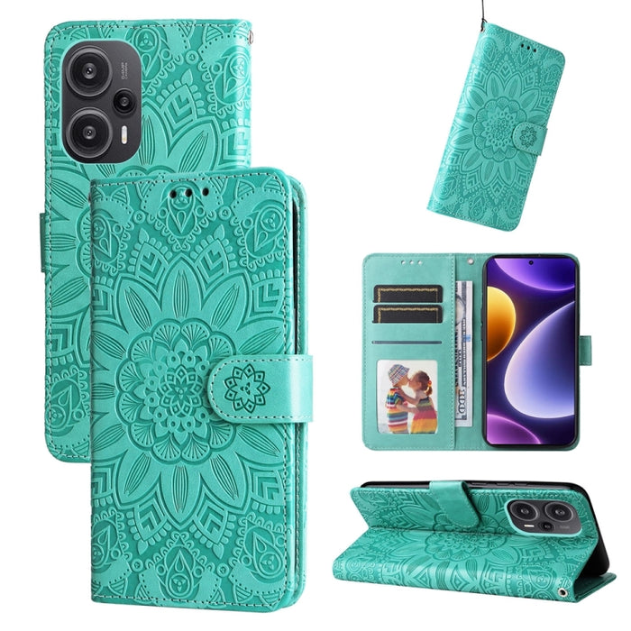 Estuche para teléfono de cuero con estampado de girasol en relieve, For Xiaomi Redmi A3, For Xiaomi Redmi Note13 Pro 4G Global/Poco M6 Pro 4G, For Xiaomi Redmi Note13 4G, For Xiaomi Redmi K70E, For Xiaomi 14 Ultra, For Xiaomi 14 Pro, For Xiaomi 14     ...