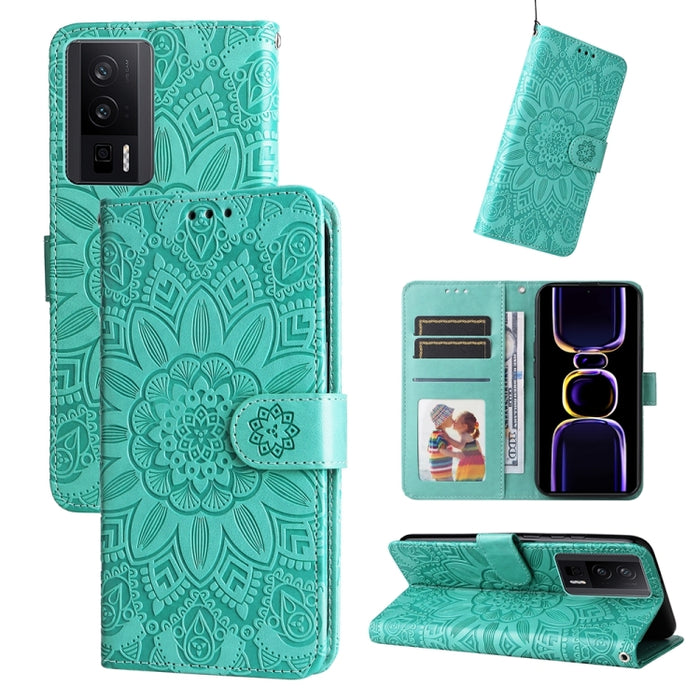 Estuche para teléfono de cuero con estampado de girasol en relieve, For Xiaomi Redmi A3, For Xiaomi Redmi Note13 Pro 4G Global/Poco M6 Pro 4G, For Xiaomi Redmi Note13 4G, For Xiaomi Redmi K70E, For Xiaomi 14 Ultra, For Xiaomi 14 Pro, For Xiaomi 14     ...