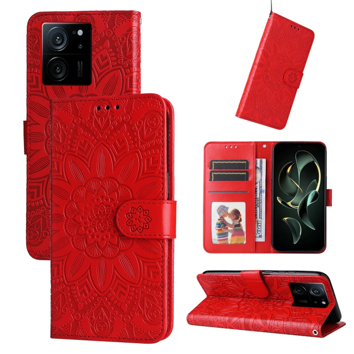 Estuche para teléfono de cuero con estampado de girasol en relieve, For Xiaomi Redmi A3, For Xiaomi Redmi Note13 Pro 4G Global/Poco M6 Pro 4G, For Xiaomi Redmi Note13 4G, For Xiaomi Redmi K70E, For Xiaomi 14 Ultra, For Xiaomi 14 Pro, For Xiaomi 14     ...