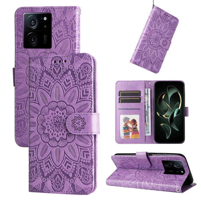 Estuche para teléfono de cuero con estampado de girasol en relieve, For Xiaomi Redmi A3, For Xiaomi Redmi Note13 Pro 4G Global/Poco M6 Pro 4G, For Xiaomi Redmi Note13 4G, For Xiaomi Redmi K70E, For Xiaomi 14 Ultra, For Xiaomi 14 Pro, For Xiaomi 14     ...