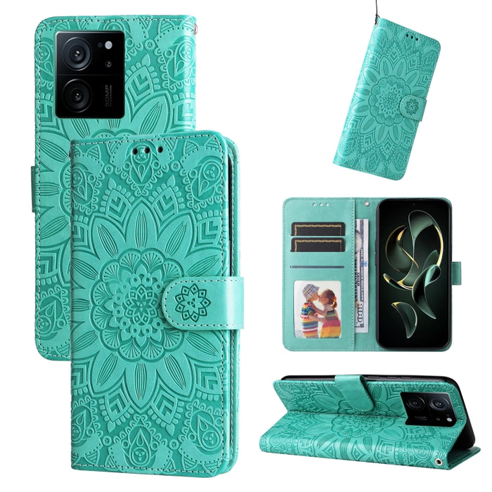 Estuche para teléfono de cuero con estampado de girasol en relieve, For Xiaomi Redmi A3, For Xiaomi Redmi Note13 Pro 4G Global/Poco M6 Pro 4G, For Xiaomi Redmi Note13 4G, For Xiaomi Redmi K70E, For Xiaomi 14 Ultra, For Xiaomi 14 Pro, For Xiaomi 14     ...