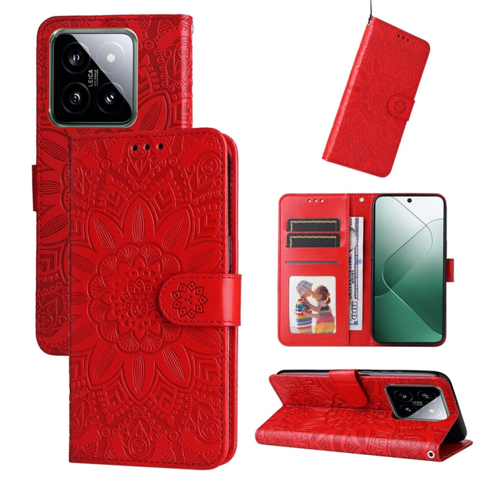 Estuche para teléfono de cuero con estampado de girasol en relieve, For Xiaomi Redmi A3, For Xiaomi Redmi Note13 Pro 4G Global/Poco M6 Pro 4G, For Xiaomi Redmi Note13 4G, For Xiaomi Redmi K70E, For Xiaomi 14 Ultra, For Xiaomi 14 Pro, For Xiaomi 14     ...
