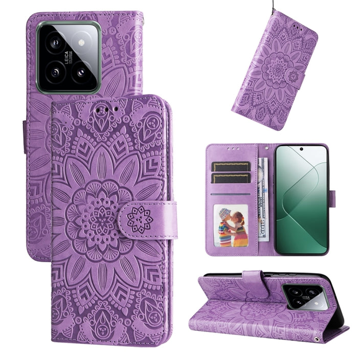 Estuche para teléfono de cuero con estampado de girasol en relieve, For Xiaomi Redmi A3, For Xiaomi Redmi Note13 Pro 4G Global/Poco M6 Pro 4G, For Xiaomi Redmi Note13 4G, For Xiaomi Redmi K70E, For Xiaomi 14 Ultra, For Xiaomi 14 Pro, For Xiaomi 14     ...