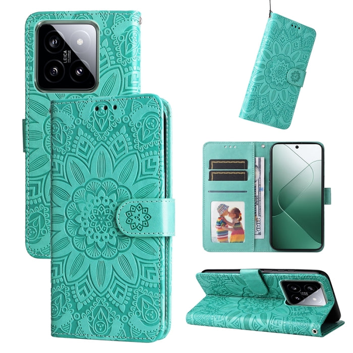 Estuche para teléfono de cuero con estampado de girasol en relieve, For Xiaomi Redmi A3, For Xiaomi Redmi Note13 Pro 4G Global/Poco M6 Pro 4G, For Xiaomi Redmi Note13 4G, For Xiaomi Redmi K70E, For Xiaomi 14 Ultra, For Xiaomi 14 Pro, For Xiaomi 14     ...