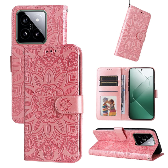 Estuche para teléfono de cuero con estampado de girasol en relieve, For Xiaomi Redmi A3, For Xiaomi Redmi Note13 Pro 4G Global/Poco M6 Pro 4G, For Xiaomi Redmi Note13 4G, For Xiaomi Redmi K70E, For Xiaomi 14 Ultra, For Xiaomi 14 Pro, For Xiaomi 14     ...
