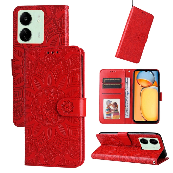 Estuche para teléfono de cuero con estampado de girasol en relieve, For Xiaomi Redmi A3, For Xiaomi Redmi Note13 Pro 4G Global/Poco M6 Pro 4G, For Xiaomi Redmi Note13 4G, For Xiaomi Redmi K70E, For Xiaomi 14 Ultra, For Xiaomi 14 Pro, For Xiaomi 14     ...