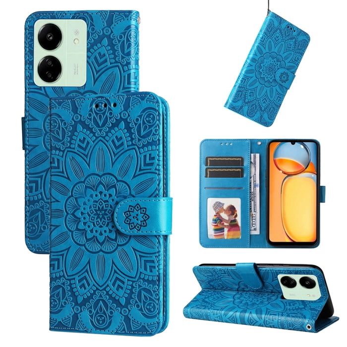 Estuche para teléfono de cuero con estampado de girasol en relieve, For Xiaomi Redmi A3, For Xiaomi Redmi Note13 Pro 4G Global/Poco M6 Pro 4G, For Xiaomi Redmi Note13 4G, For Xiaomi Redmi K70E, For Xiaomi 14 Ultra, For Xiaomi 14 Pro, For Xiaomi 14     ...