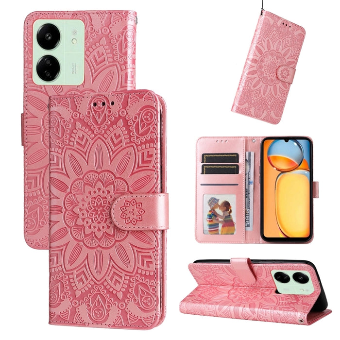 Estuche para teléfono de cuero con estampado de girasol en relieve, For Xiaomi Redmi A3, For Xiaomi Redmi Note13 Pro 4G Global/Poco M6 Pro 4G, For Xiaomi Redmi Note13 4G, For Xiaomi Redmi K70E, For Xiaomi 14 Ultra, For Xiaomi 14 Pro, For Xiaomi 14     ...