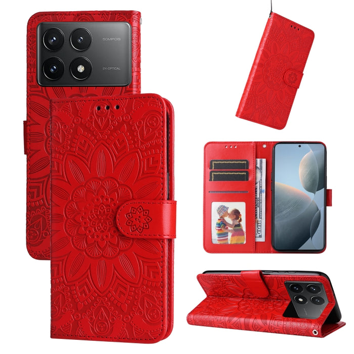 Estuche para teléfono de cuero con estampado de girasol en relieve, For Xiaomi Redmi A3, For Xiaomi Redmi Note13 Pro 4G Global/Poco M6 Pro 4G, For Xiaomi Redmi Note13 4G, For Xiaomi Redmi K70E, For Xiaomi 14 Ultra, For Xiaomi 14 Pro, For Xiaomi 14     ...