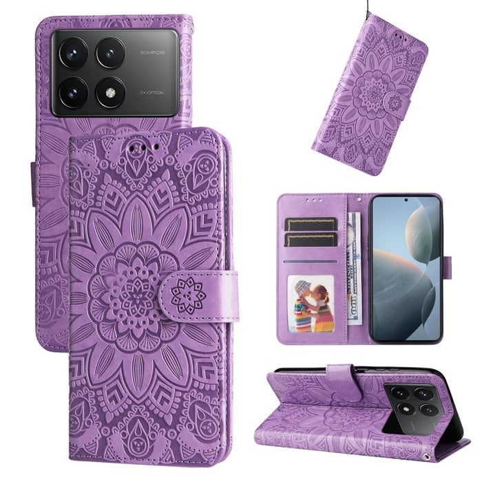 Estuche para teléfono de cuero con estampado de girasol en relieve, For Xiaomi Redmi A3, For Xiaomi Redmi Note13 Pro 4G Global/Poco M6 Pro 4G, For Xiaomi Redmi Note13 4G, For Xiaomi Redmi K70E, For Xiaomi 14 Ultra, For Xiaomi 14 Pro, For Xiaomi 14     ...