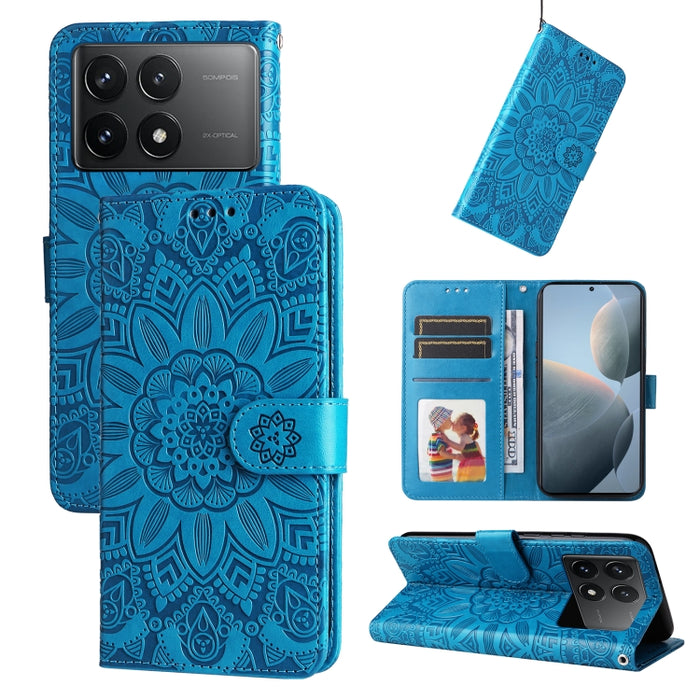 Estuche para teléfono de cuero con estampado de girasol en relieve, For Xiaomi Redmi A3, For Xiaomi Redmi Note13 Pro 4G Global/Poco M6 Pro 4G, For Xiaomi Redmi Note13 4G, For Xiaomi Redmi K70E, For Xiaomi 14 Ultra, For Xiaomi 14 Pro, For Xiaomi 14     ...