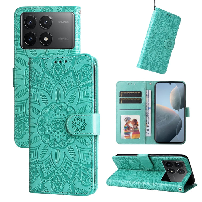 Estuche para teléfono de cuero con estampado de girasol en relieve, For Xiaomi Redmi A3, For Xiaomi Redmi Note13 Pro 4G Global/Poco M6 Pro 4G, For Xiaomi Redmi Note13 4G, For Xiaomi Redmi K70E, For Xiaomi 14 Ultra, For Xiaomi 14 Pro, For Xiaomi 14     ...