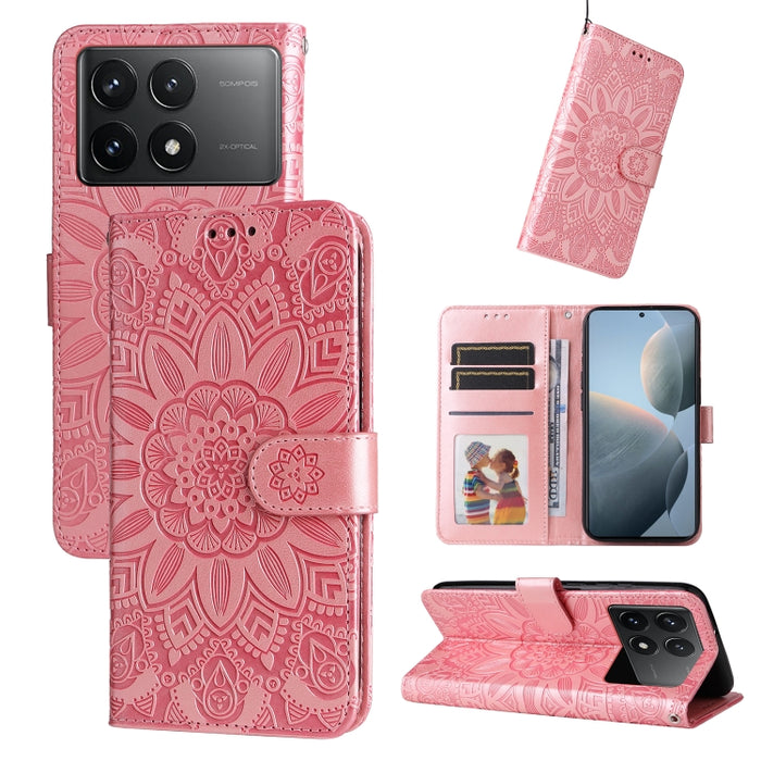 Estuche para teléfono de cuero con estampado de girasol en relieve, For Xiaomi Redmi A3, For Xiaomi Redmi Note13 Pro 4G Global/Poco M6 Pro 4G, For Xiaomi Redmi Note13 4G, For Xiaomi Redmi K70E, For Xiaomi 14 Ultra, For Xiaomi 14 Pro, For Xiaomi 14     ...